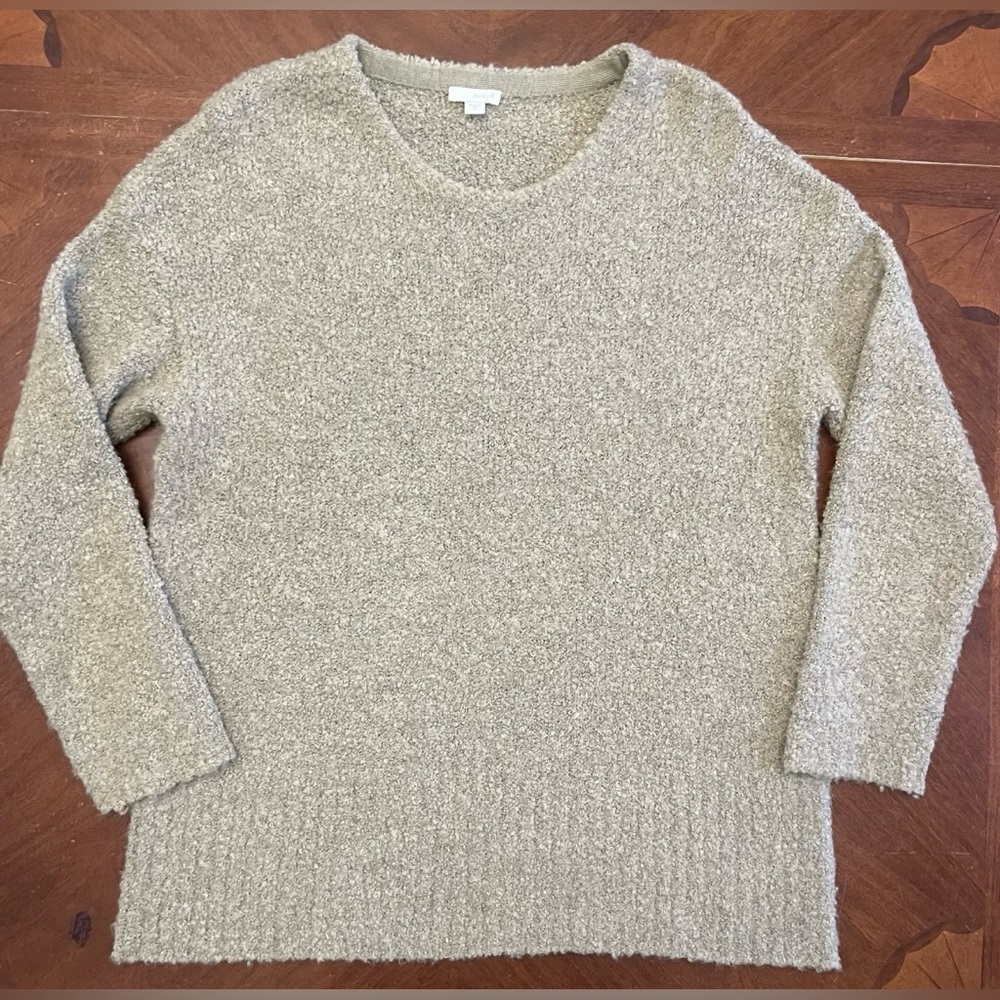 Women’s Pure Jill Pullover Sweater Top Size M Fuzzy Wool Brown Beige Taupe